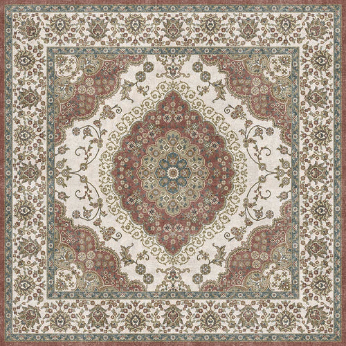 Bild 1 in Galerieansicht laden. Traditional Persian-style rug with a central floral medallion in red, blue, and cream with a decorative border.