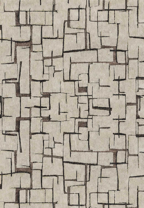 Load image 1 in gallery view. Beige and dark brown rug with an abstract, hand-drawn grid pattern of intersecting rectangular lines.