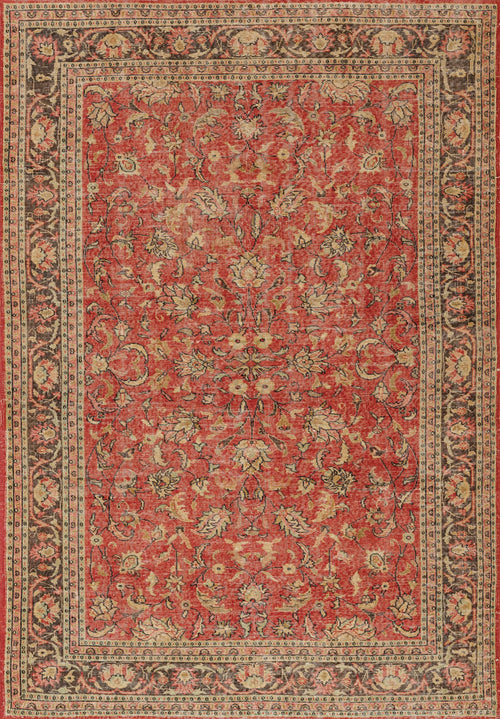 Load image 1 in gallery view. The Legacy Wreath - Washable Rug (JRN1024) showcases a vintage floral pattern in red, beige, and brown, with a central medallion and detailed decorative border.