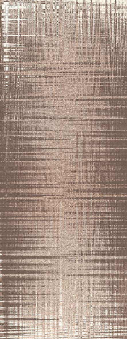 Taupe and cream runner rug with a distressed, horizontal linear abstract pattern.
