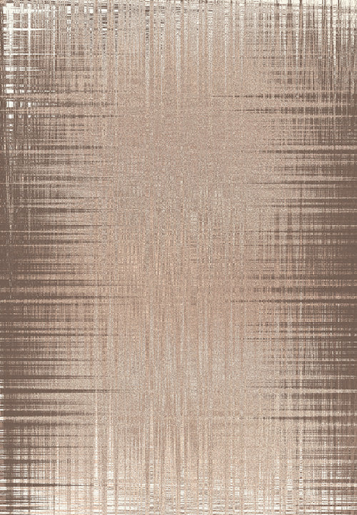 Taupe and cream area rug with a textured, abstract cross-hatch pattern and a faded center.