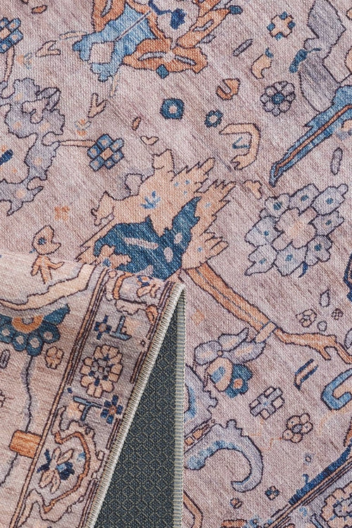 Load image 1 in gallery view. A close-up of the Luminary Beige Gray Washable Rug - LCC3023 (Custom Size) shows its patterned surface and textured non-slip backing, making it ideal for high-traffic areas.