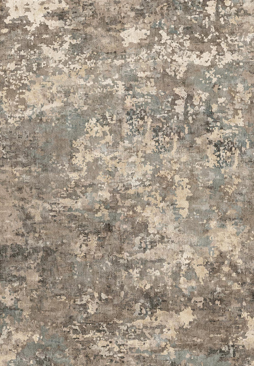 Load image 1 in gallery view. Taupe, grey, and cream rug with a distressed, abstract mottled pattern.