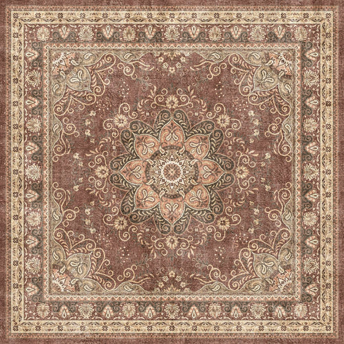 Load image 1 in gallery view. Rust and cream traditional rug with a central floral medallion and ornate border pattern.