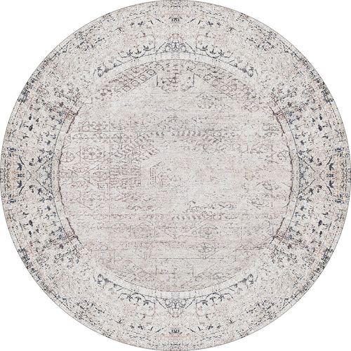Load image 1 in gallery view. The Misty Mosaic - Washable Rug - JR1690 features a cream and beige, vintage-inspired faded pattern with darker edges. Its distressed design adds elegant style while remaining practical and easy to clean.