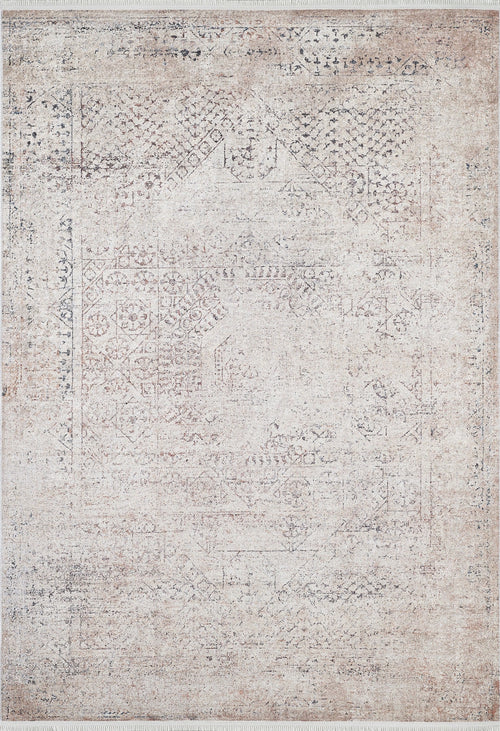 Load image 1 in gallery view. The Misty Mosaic - Washable Rug - JR1690 (Custom Size) features a faded, vintage-inspired flat weave with distressed texture and intricate cream and beige geometric patterns for an antique, subtly muted look.