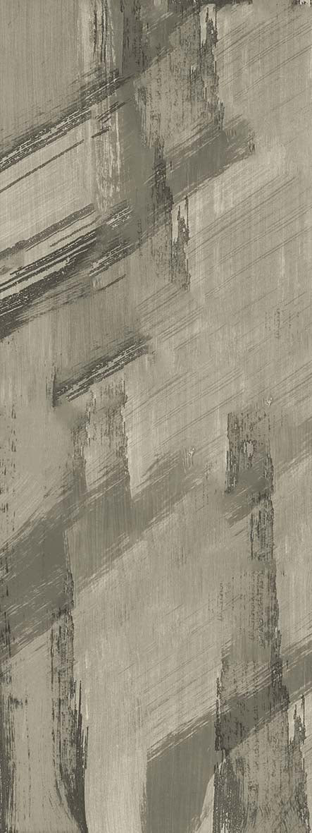 Grey and taupe area rug with a distressed, abstract brushstroke pattern.