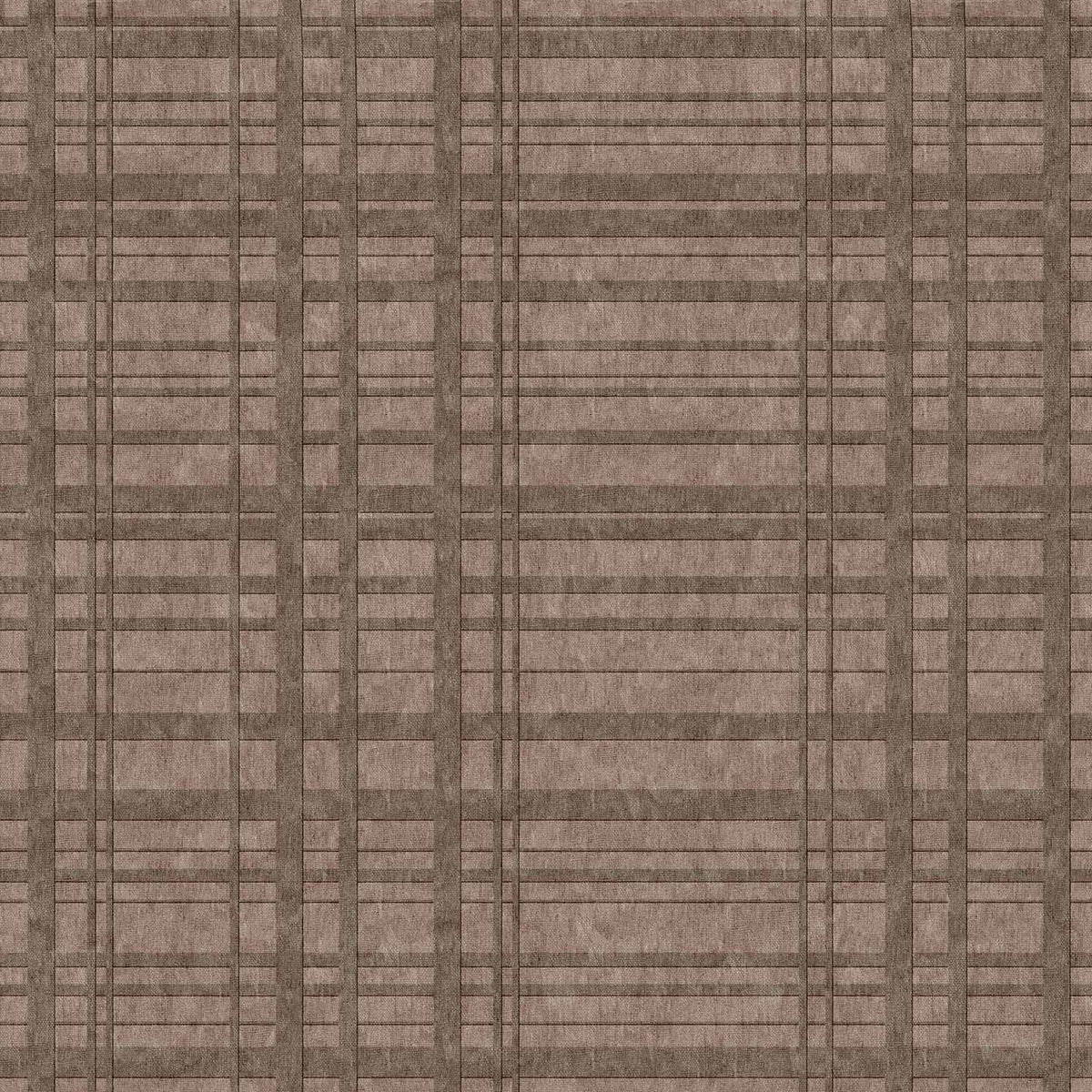 Taupe rug with a grid-like pattern of intersecting horizontal and vertical lines.