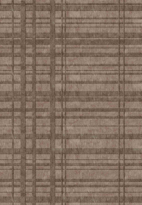 Bild 1 in Galerieansicht laden. Taupe and brown rug with a textured grid pattern of intersecting horizontal and vertical lines.