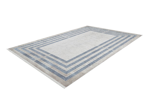 Load image 1 in gallery view. The Modern and Regal - Washable Rug - JR1616 (Custom Size) features a modern design with concentric blue and gray rectangles on a light background, perfect for high-traffic areas.