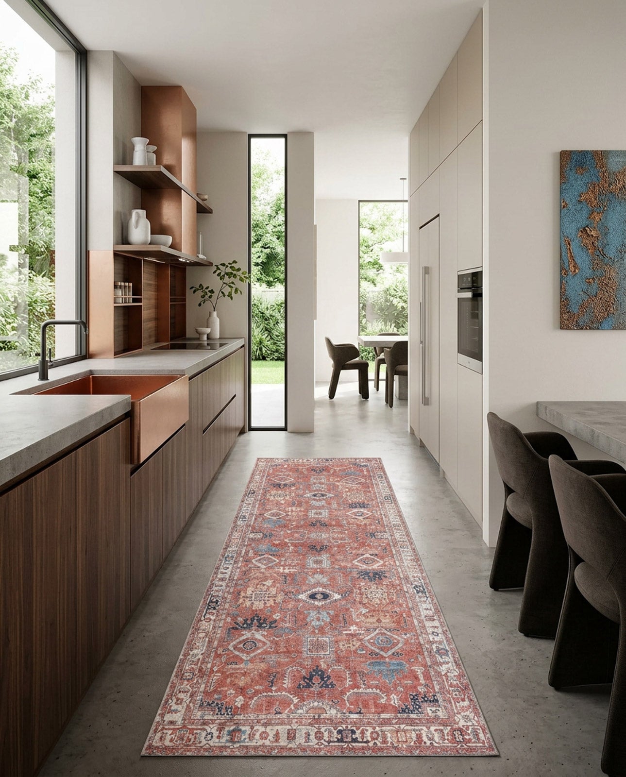 Mystral Kilim-Design Coral Washable Rug - LCC3015