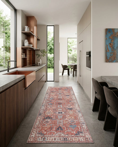 Load image 1 in gallery view. Mystral Kilim-Design Coral Washable Rug - LCC3015