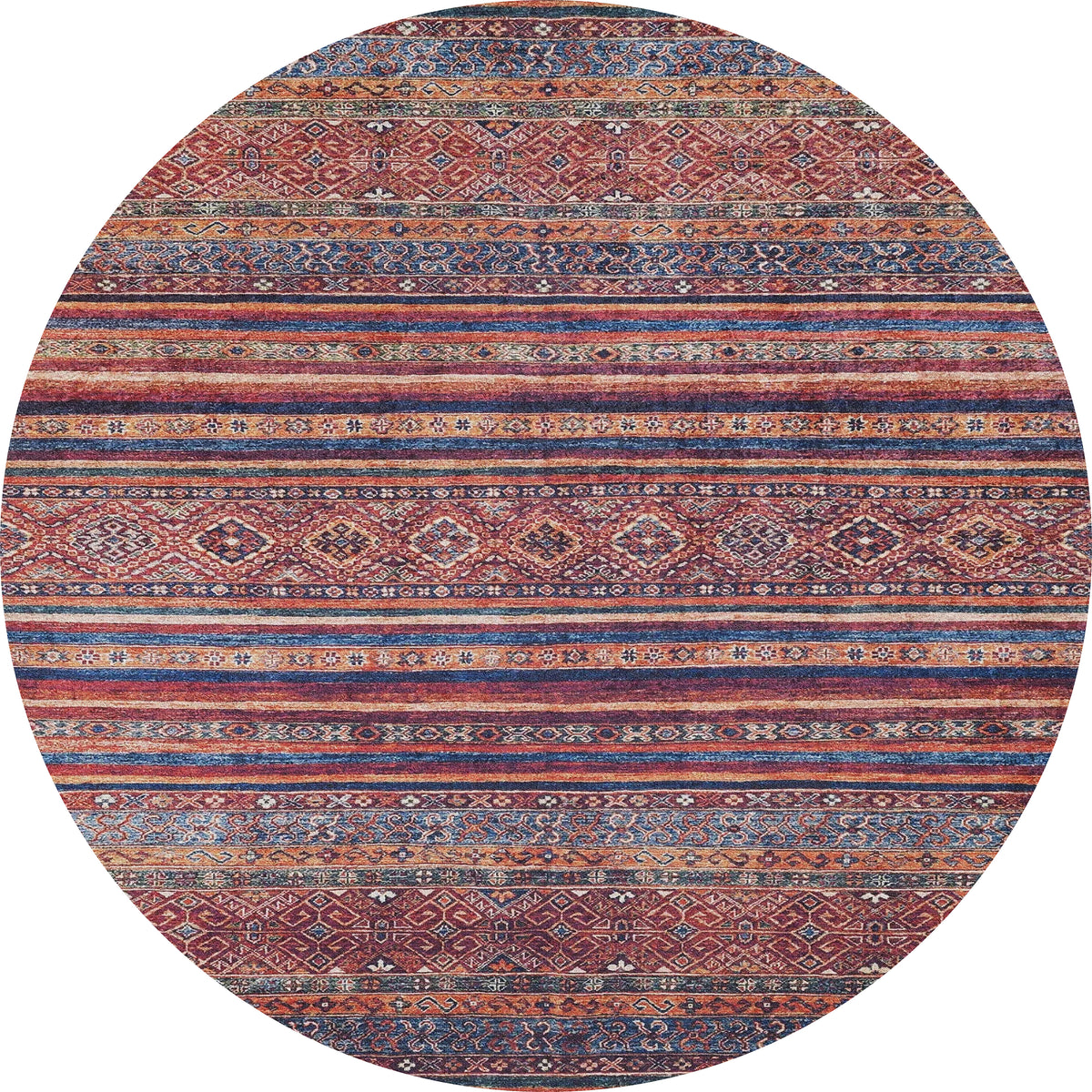 The Native Nightscape - Washable Rug - JR5093 (Custom Size) features an oval shape with multicolor geometric and floral patterns in red, blue, orange, and beige—perfect for high-traffic areas and easy to clean.