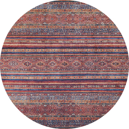 Load image 1 in gallery view. The Native Nightscape - Washable Rug - JR5093 (Custom Size) features an oval shape with multicolor geometric and floral patterns in red, blue, orange, and beige—perfect for high-traffic areas and easy to clean.