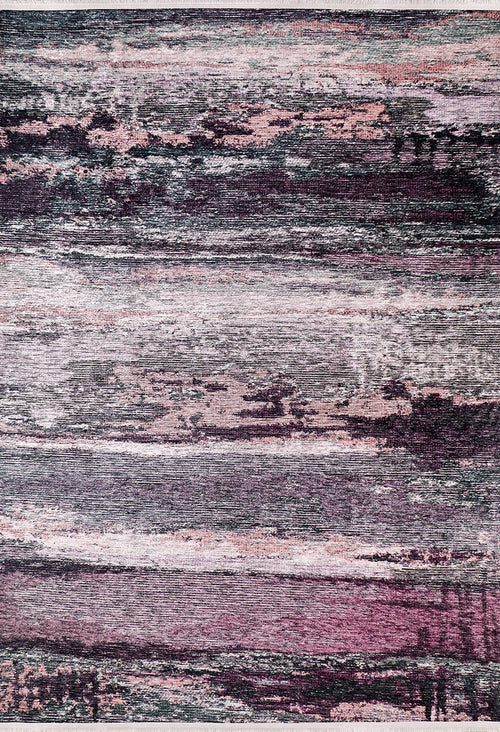Load image 1 in gallery view. The Natural Brushed - Washable Rug - JR336 (Custom Size) features horizontal streaks in pink, purple, gray, and black for a textured look—perfect for high-traffic areas that need both style and easy care.