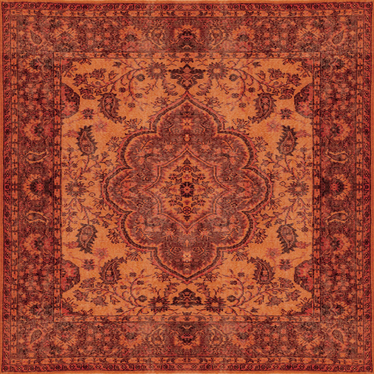 The Noble Odyssey - Washable Rug - JRN1012 is a rectangular orange rug featuring a bold medallion, intricate floral and vine patterns, and a detailed border—combining stylish design with washable convenience.