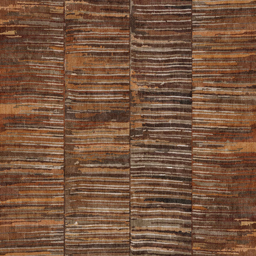 Bild 1 in Galerieansicht laden. A close-up of the Nostalgic Weft - Washable Rug - JRN33, featuring durable, textured vertical stripes and irregular horizontal lines in brown, tan, and orange for a rustic look—perfect for high-traffic areas.
