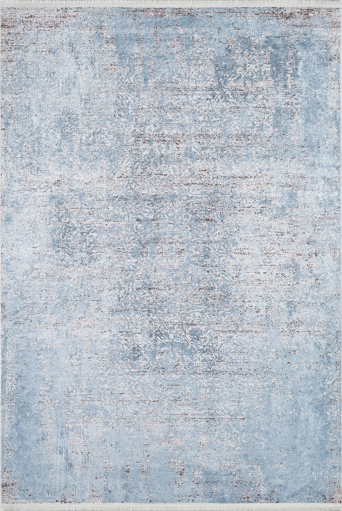 The Old World Charm - Washable Rug - JR1606 (Custom Size) features a distressed light blue, white, and brown vintage-style pattern. Its washable design makes it ideal for high-traffic areas, adding subtle, timeless charm to any space.