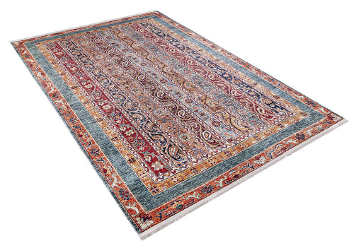 Load image 1 in gallery view. Old-World Elegance - Washable Rug - JR38 (Custom Size) is a large rectangular Persian-style rug with intricate red, blue, gold, and cream patterns. Its detailed borders and washable design make it a striking addition to any space.