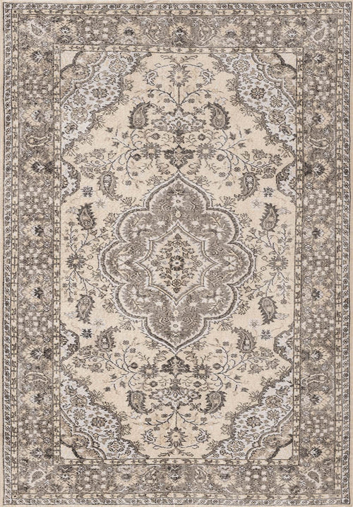 Load image 1 in gallery view. The Opulent Mirage - Washable Rug - JRN1008 (Custom Size) features intricate floral and paisley patterns in beige, cream, and brown with a medallion and detailed borders—perfect for traditional interiors.