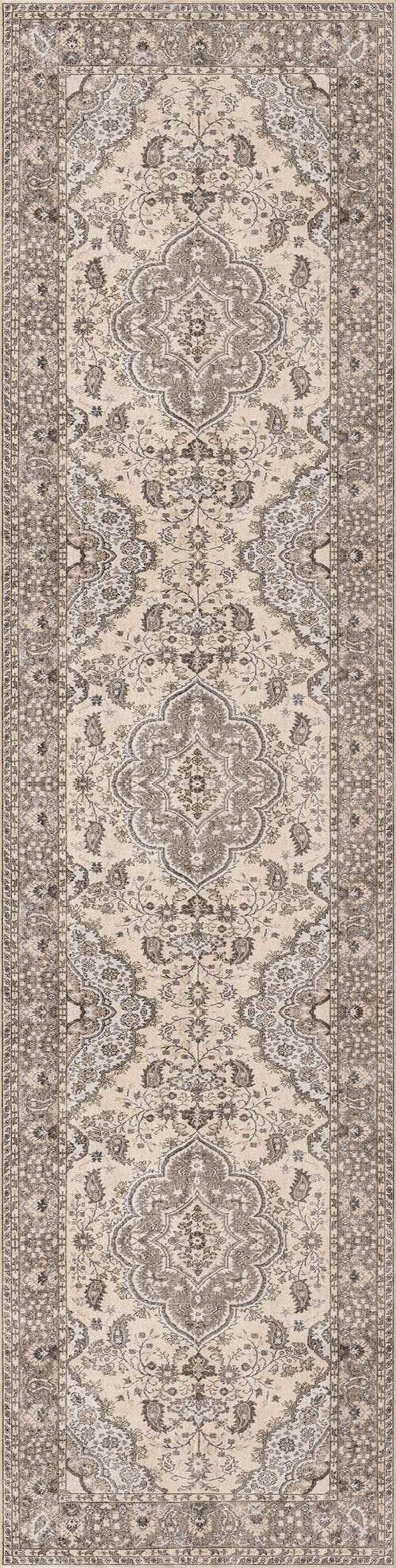 Load image 1 in gallery view. The Opulent Mirage - Washable Rug - JRN1008 (Custom Size) features a rectangular cream and light brown floral medallion design with a detailed border, offering a vintage-inspired look perfect for traditional interiors.