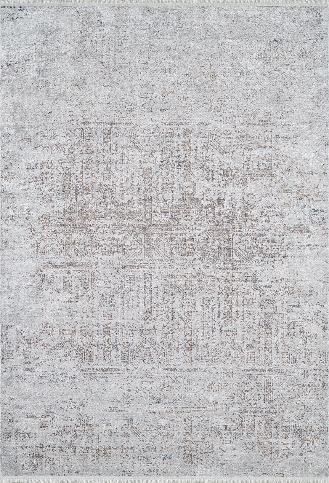 The Opulent Tapestry - Washable Rug - JR1775 (Custom Size) features a light grey flat weave with a subtle abstract geometric pattern in darker shades for a soft, textured look—perfect as a stylish, easy-care area rug.