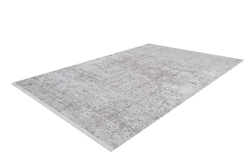 Load image 1 in gallery view. The Opulent Tapestry - Washable Rug - JR1775 (Custom Size) is a large, rectangular flat weave rug with a muted light gray and brown distressed pattern, finished edges, and displayed on a white background.