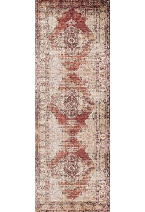 Load image 1 in gallery view. The Ornate Grace - Washable Rug - JR1009 (Outlet) US features a rectangular shape with a faded vintage red, beige, and brown design and intricate geometric and floral patterns—ideal for stylishly updating high-traffic spaces.