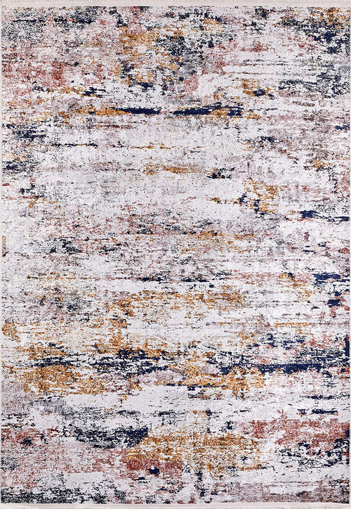 Load image 1 in gallery view. The Painted Dreams - Washable Rug - JR432 (Custom Size) features a distressed abstract design in white, beige, navy blue, gold, and rusty orange—ideal for allergy-sensitive homes and busy spaces thanks to its style and easy-care practicality.