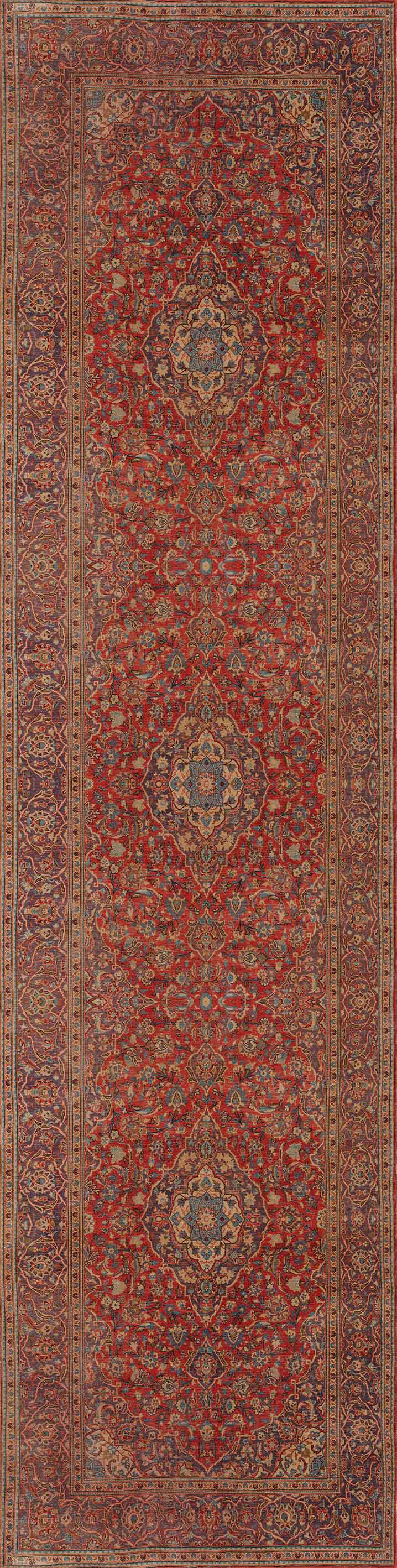 The Palatial Grace - Washable Rug - JRN1021 features vintage-inspired floral and geometric patterns in red, blue, and gold with a central medallion and symmetrical borders, bringing timeless elegance to any space.