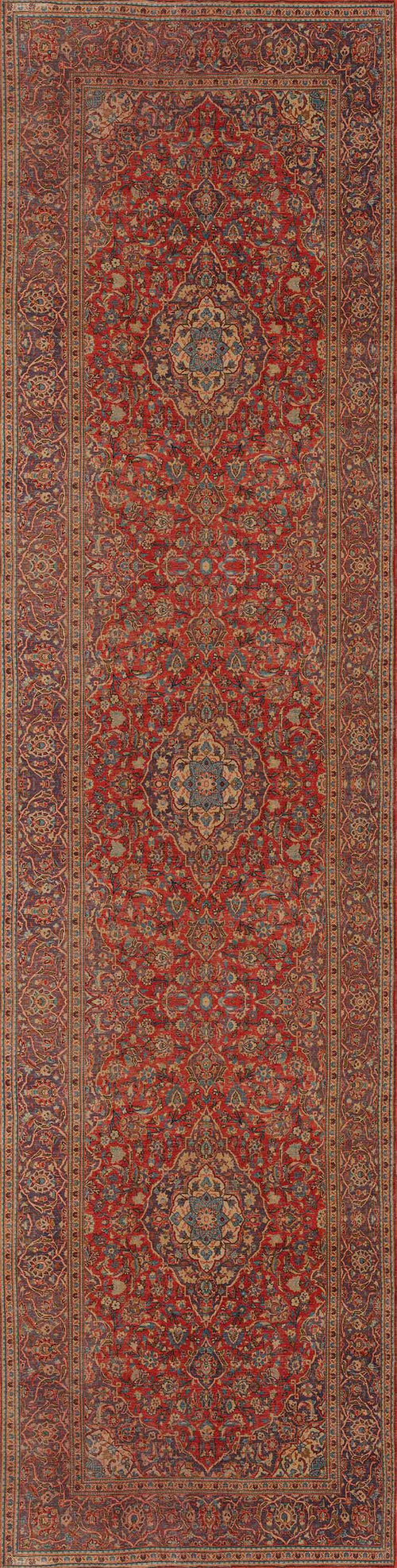Load image 1 in gallery view. The Palatial Grace – Washable Rug (JRN1021, Custom Size) boasts ornate floral and geometric patterns in rich red, blue, and gold hues, with a vintage rectangular medallion design and a detailed border.