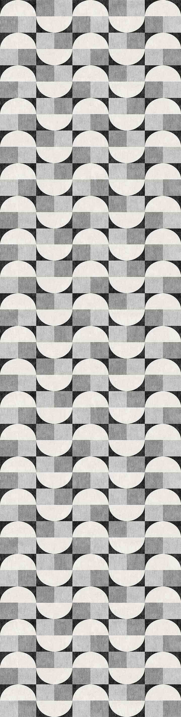 The Patina Bloom - Washable Rug - JRN50 (Custom Size) features a bold black and white abstract geometric pattern with curved horizontal stripes, creating a wave-like optical illusion—ideal for enhancing the depth of modern interiors.