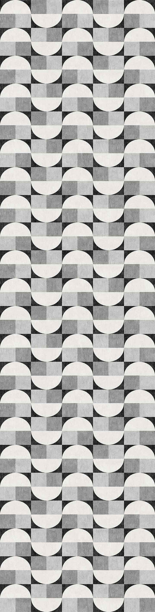 Bild 1 in Galerieansicht laden. The Patina Bloom - Washable Rug - JRN50 (Custom Size) features a bold black and white abstract geometric pattern with curved horizontal stripes, creating a wave-like optical illusion—ideal for enhancing the depth of modern interiors.