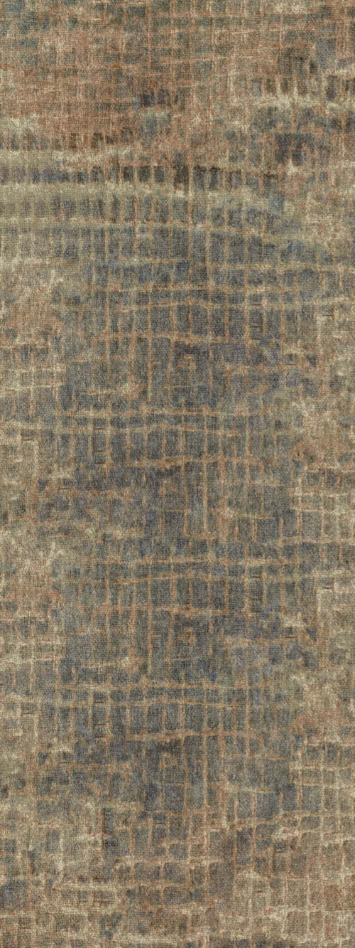 Bild 1 in Galerieansicht laden. Olive green and charcoal grey runner rug with a distressed, abstract grid pattern.