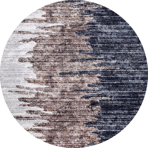 Load image 1 in gallery view. The Pixelated Paradise - Machine-Washable Rug JR902 is a round rug with an abstract pattern of white, brown, gray, and dark blue brushstrokes—stylish and washable, ideal for allergy-sensitive homes seeking bronze and brown tones.