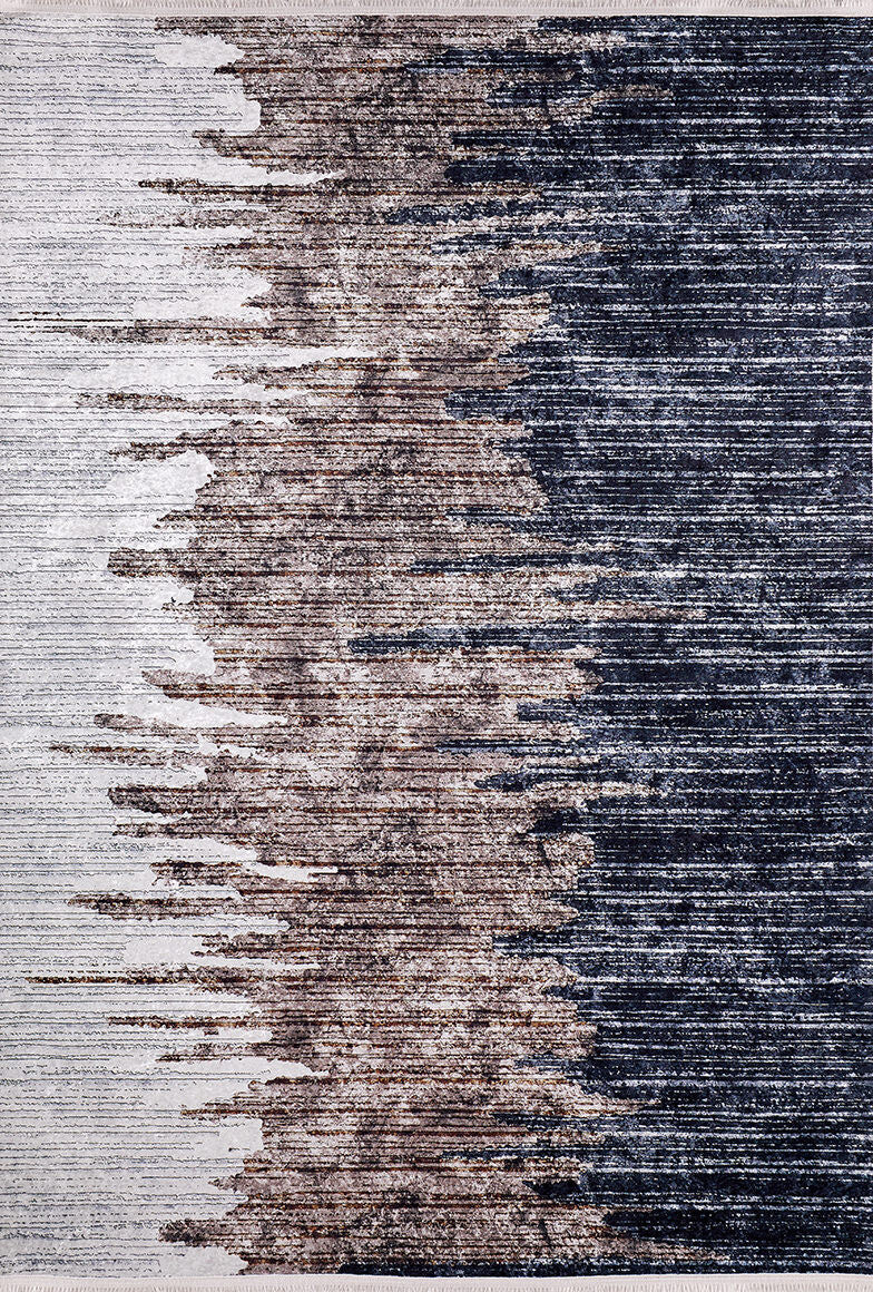 Pixelated Paradise - Machine-Washable Rug JR902 (Custom Size) features an abstract gradient with jagged, pixel-like edges, fading from light beige on the left to dark navy on the right—perfect for high-traffic areas and easy to clean.
