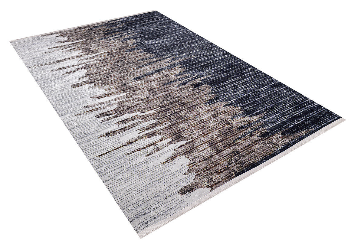 The Pixelated Paradise - Machine-Washable Rug JR902 features an abstract, gradient design in black, gray, and beige. Its modern style pops on a white background and is perfect for high-traffic areas. Custom sizes available.