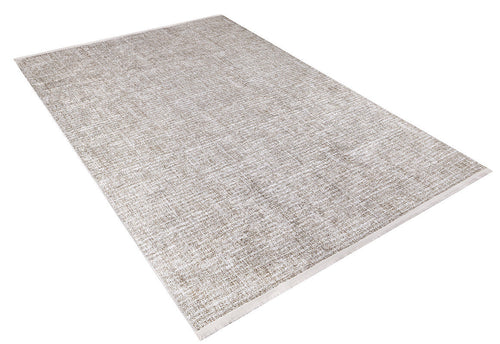 Load image 1 in gallery view. The Pure Bliss - Washable Rug - JR745 (Custom Size) is a rectangular beige and white rug with a subtle textured pattern, ideal for allergy-sensitive homes, shown angled on a white background.