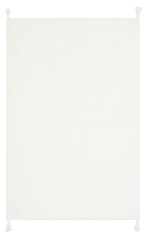 Load image 1 in gallery view. The Pure Thread - Washable Shaggy - CBNPLAIN is a soft, plain white cotton rug with small white tassels at each corner. Its minimalistic, machine-washable design stands out against a white background.
