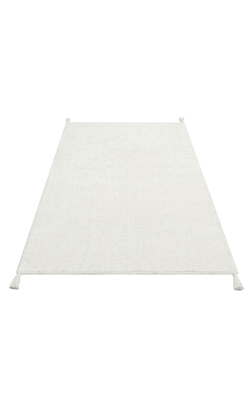 Load image 1 in gallery view. The Pure Thread - Washable Shaggy - CBNPLAIN is a rectangular, light-colored, machine-washable rug with subtle texture and corner tassels, displayed on a white background.