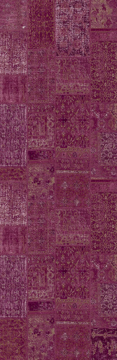 Load image 1 in gallery view. The Purple Mist - Washable Rug (JRN1038) features rectangular panels in purple tones with intricate, faded floral and geometric patterns, offering a vintage, textured look—ideal for high-traffic areas.