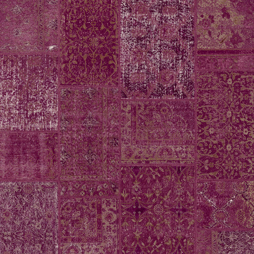 Load image 1 in gallery view. The Purple Mist - Washable Rug (JRN1038) features rectangular sections in rich burgundy and plum, each with its own vintage pattern—ideal for allergy-sensitive or high-traffic areas and easy to keep clean.