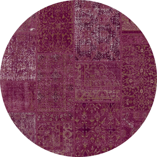 Load image 1 in gallery view. The Purple Mist - Washable Rug (JRN1038) features a round shape with a deep purple and burgundy patchwork of intricate floral and geometric designs, making it perfect for high-traffic areas.