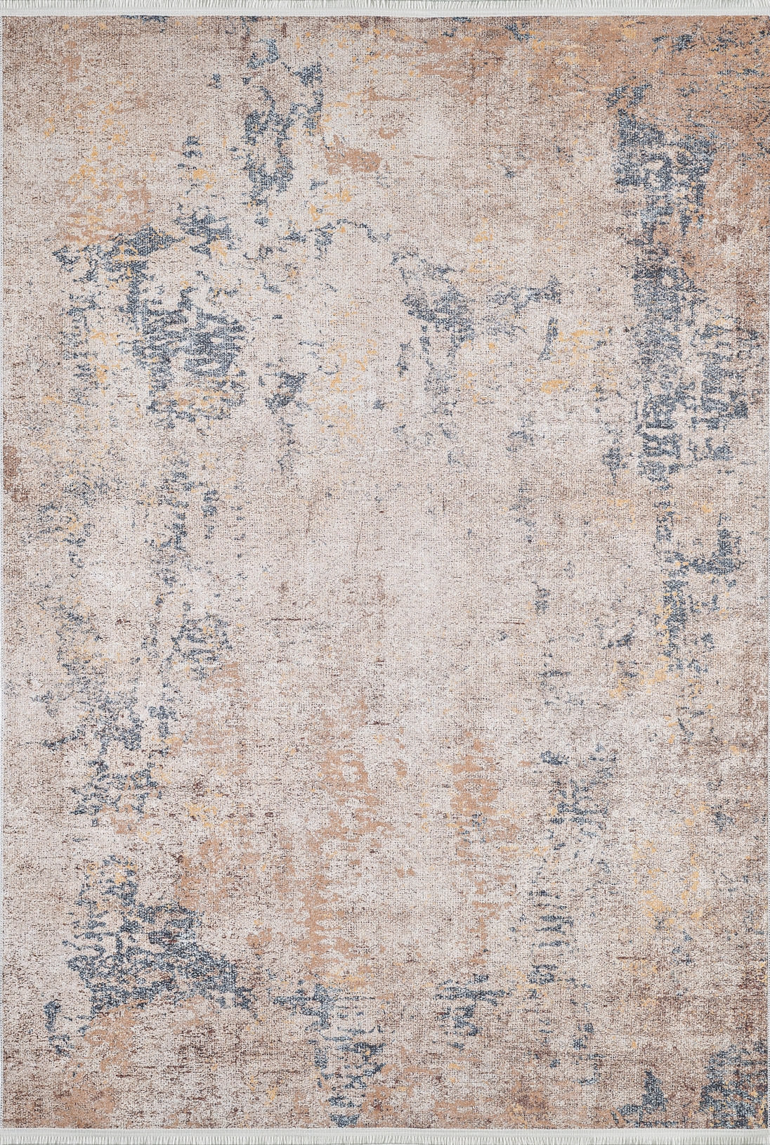 The Rhythmic Ripples - Washable Rug - JR1637 (Custom Size) features an abstract flat weave with a distressed beige, tan, blue, and gray pattern for a vintage look—perfectly washable for easy care.