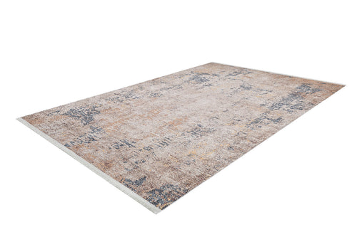 Bild 1 in Galerieansicht laden. The Rhythmic Ripples - Washable Rug - JR1637 (Custom Size) is a rectangular flat weave featuring a distressed vintage-style pattern in beige, gray, and touches of blue, shown on a white background.