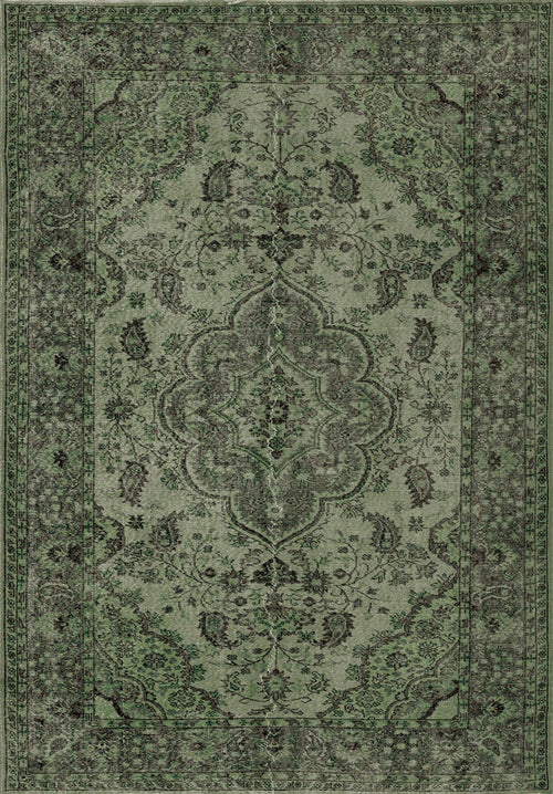 Load image 1 in gallery view. The Royal Vinework - Washable Rug - JRN1009 (Custom Size) features an ornate medallion, symmetrical floral and vine motifs, and detailed borders in classic green and black for a timeless, elegant look.