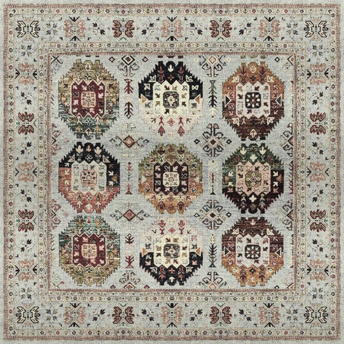 Load image 1 in gallery view. The Rust Mosaic - Washable Rug - JRN1036 features a light background with six large round medallions in earthy tones, surrounded by intricate geometric and floral motifs and an ornate border.