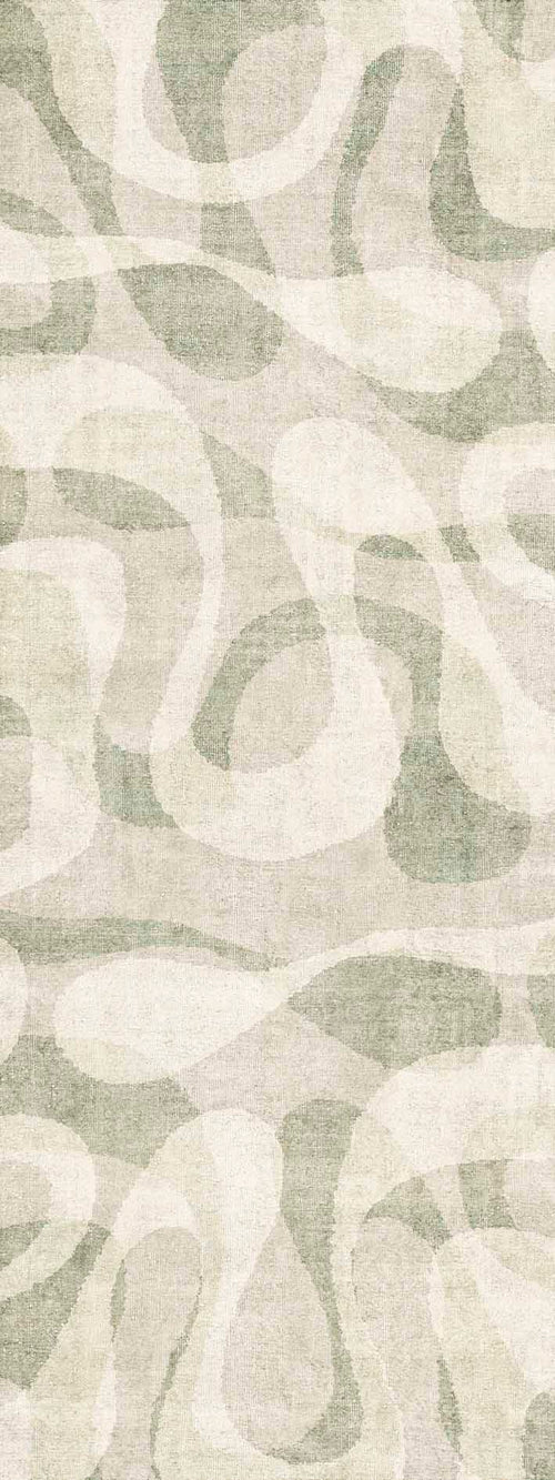 Bild 1 in Galerieansicht laden. Sage green and cream rug with an abstract, overlapping organic wave pattern.