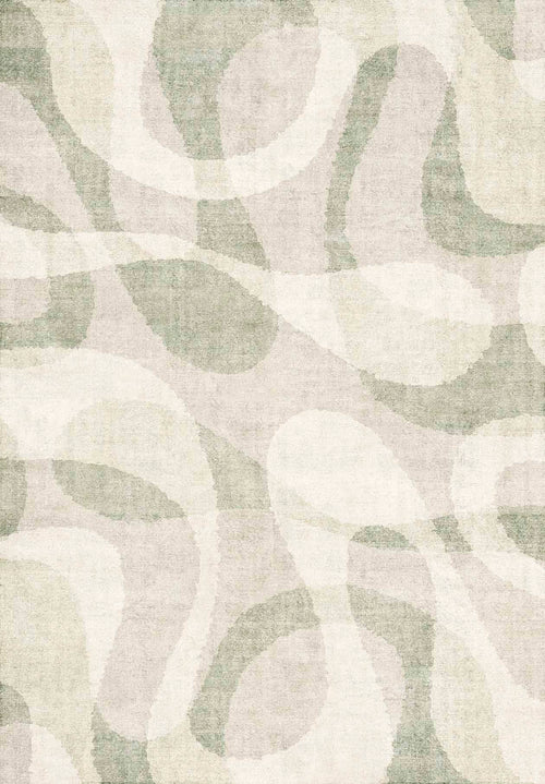 Bild 1 in Galerieansicht laden. Sage green and cream rug with an abstract, overlapping organic wave pattern.