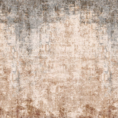 Load image 1 in gallery view. Beige, brown, and slate blue abstract rug with a distressed, weathered texture.